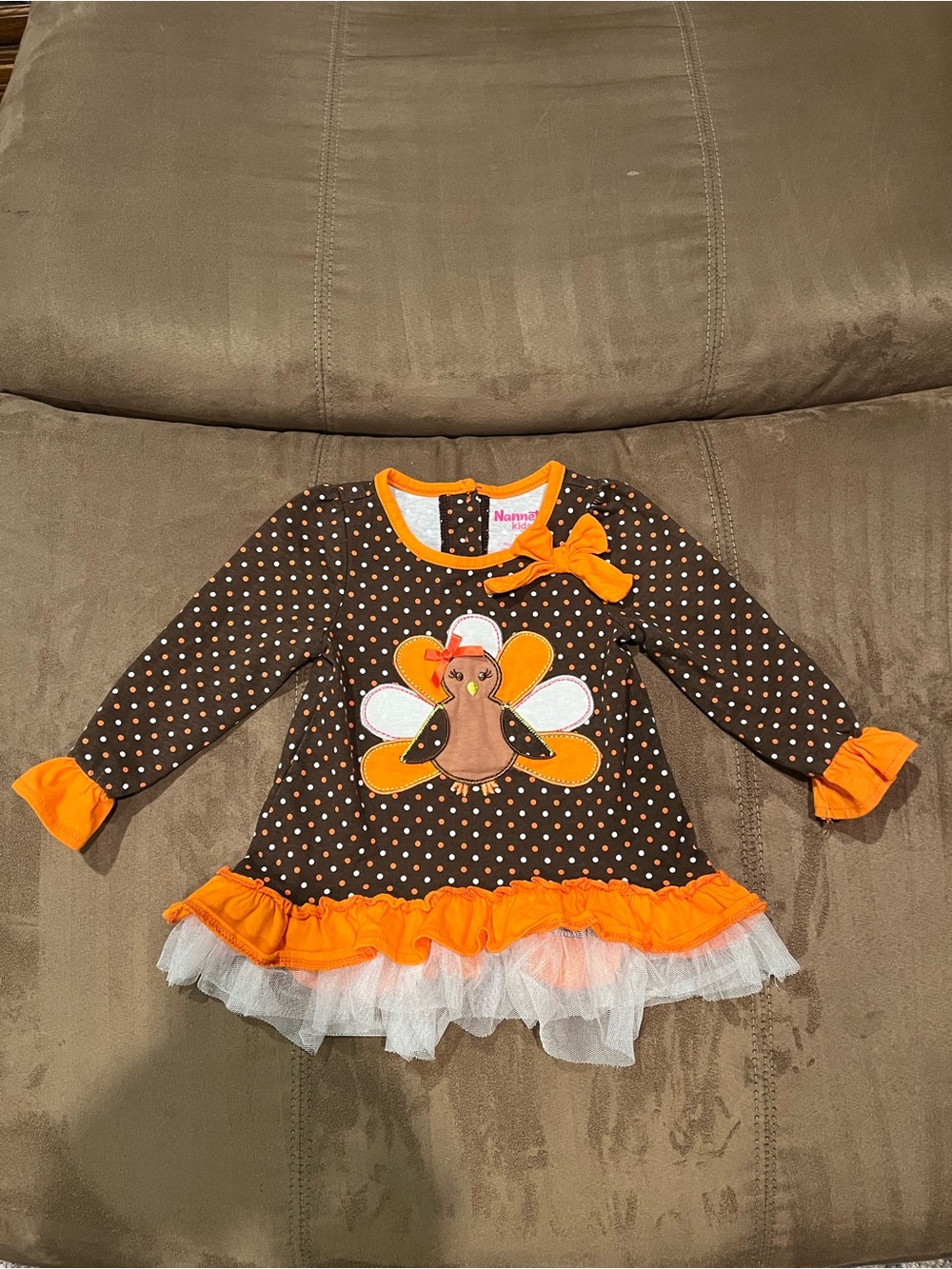 Nannette Brown & Orange Turkey Appliqué Kids Dress 18M